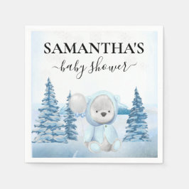 Baby Teddy Bear Christmas Winter Blue Serviette