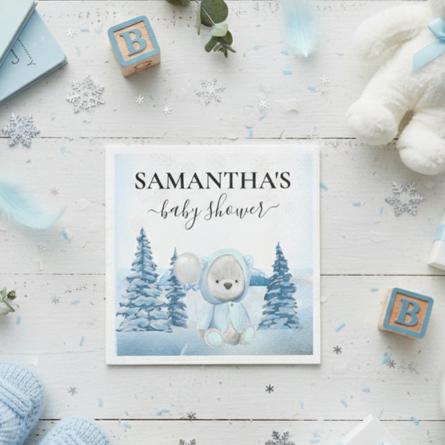 Baby Teddy Bear Christmas Winter Blue Serviette (Von Creator hochgeladen)