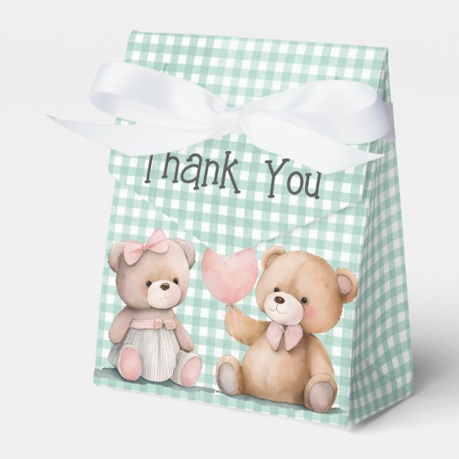 Baby Teddy Bears on Gingham Geschenkschachtel (Vorderseite)