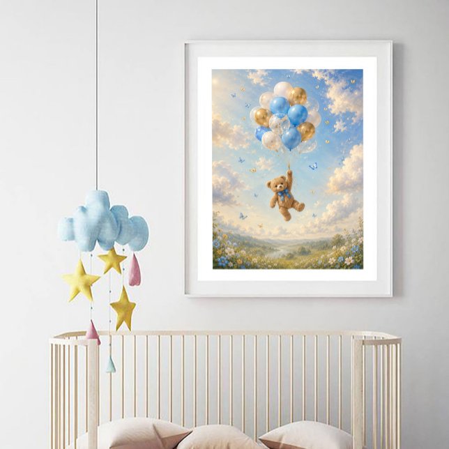 Baby-Teddybär schwebt mit Luftballons Poster (Von Creator hochgeladen)