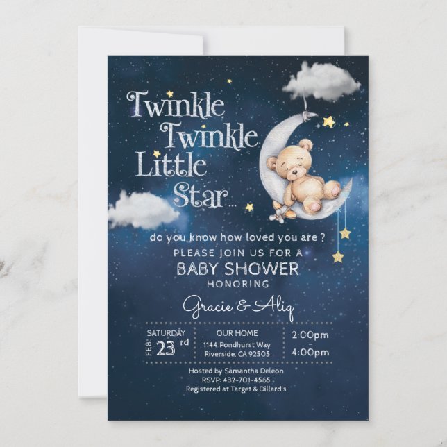 BABY teddyy Bear Twinkle Twinkle Little Star Einladung (Vorderseite)