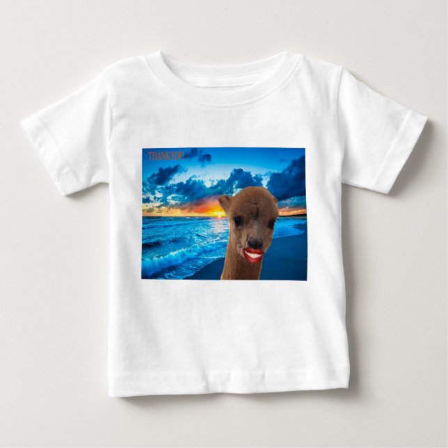 Baby tee alpaca on beach, vielen Dank (Vorderseite)
