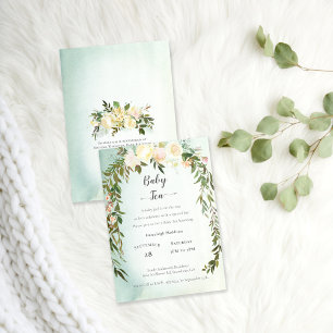 Baby Tee Dusche Grün Weiße Rosen Blüte Einladung