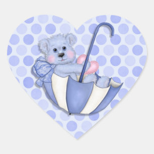 Baby Theme Umbrella Bear Pink Polka Dots Herz-Aufkleber