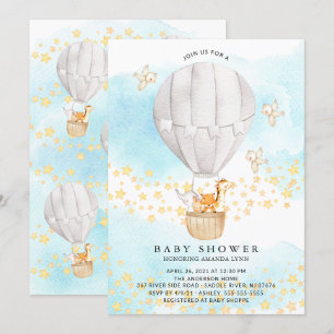 Baby-Tiere Heißluftballon Neutrale Babyparty Einladung