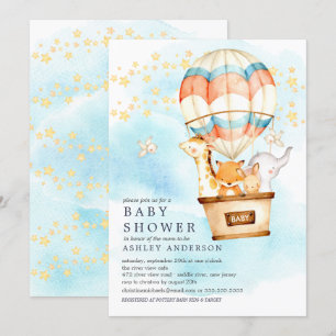 Baby-Tiere Heißluftballonfahrt Baby Shower Einladung