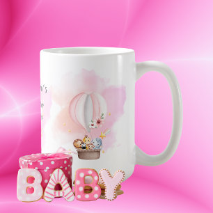 Baby Tiere in einem rosa Heißluftballon Kaffeetasse