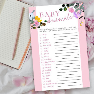 Baby-Tiernamen-Spiel Wildblumen-Baby-Party-Quiz