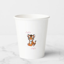 🐯Baby Tiger Art with Pink Butterflies - Pappbecher
