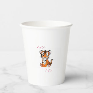 🐯Baby Tiger Art with Pink Butterflies - Pappbecher