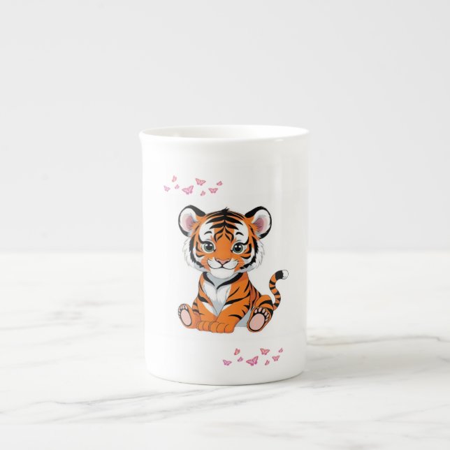 🐯Baby Tiger Art with Pink Butterflies - Prozellantasse (Vorderseite)