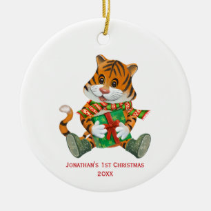 Baby-Tiger Baby's 1. Weihnachtsfoto Keramik Ornament