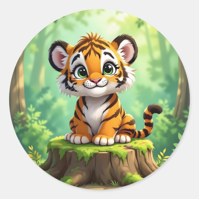 Baby Tiger | Cute Cartoon Kid's Nursery Art Runder Aufkleber (Vorderseite)