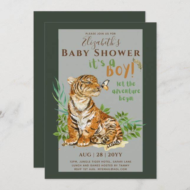 Baby Tiger Gender Reveal Shower Einladungen (Vorne/Hinten)