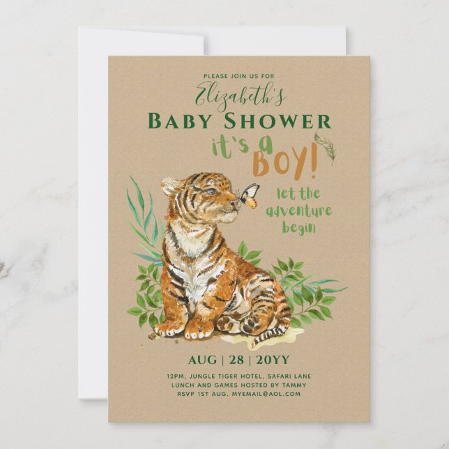 Baby Tiger Gender Reveal Shower Einladungen (Vorderseite)