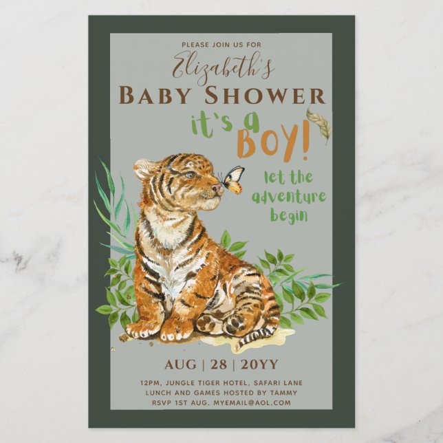 Baby Tiger Gender Reveal Shower Einladungen Flyer (Vorne)