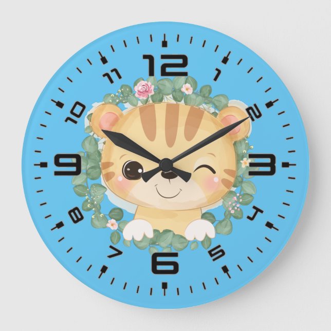 Baby Tiger Große Wanduhr (Vorderseite)