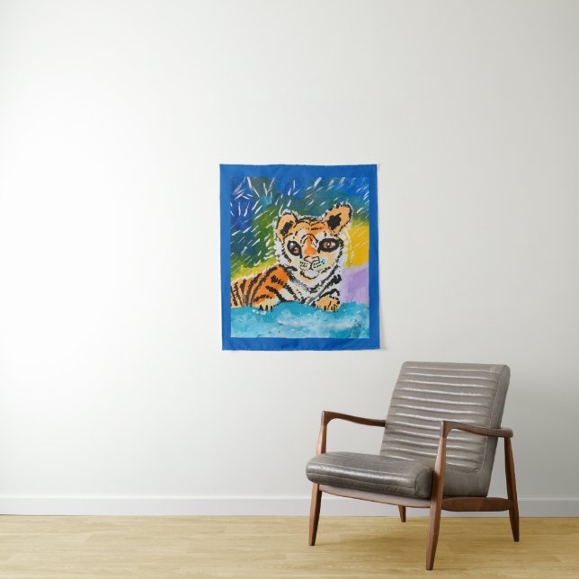 Baby Tiger "Kunst von Kindern" Wandteppich (Beispiel)