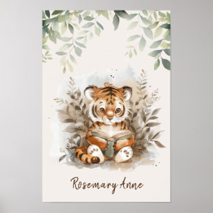 Baby-Tiger liest Bücher Kinderzimmer Dschungel-Tie Poster