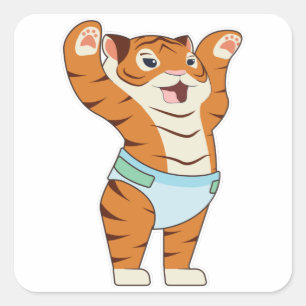 Baby Tiger mit Underpants Quadratischer Aufkleber