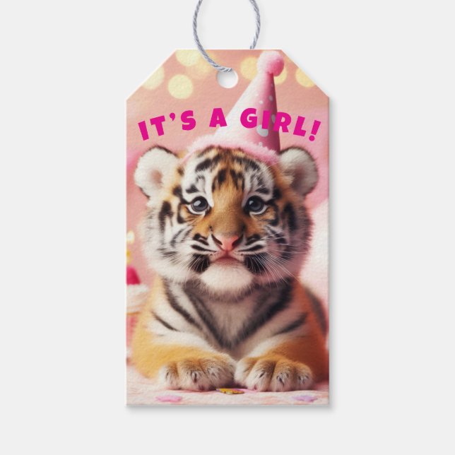 Baby Tiger Niedlich Baby Reveal Girl Pink Geschenkanhänger (Vorderseite)