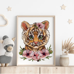 Baby Tiger Rose Animal Poster   Niedlich Tiger Art