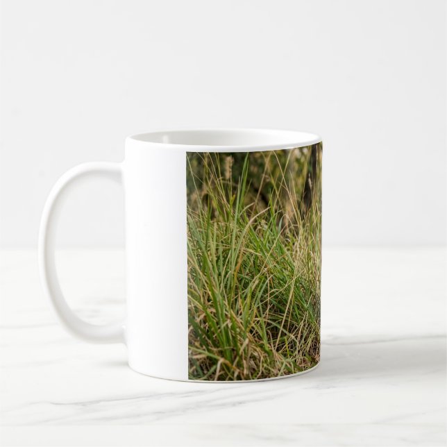 Baby-Tiger sitzt in Gras Kaffeetasse (Links)