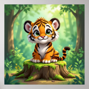 Baby Tiger Süße Cartoon-Kinderzimmer-Kunst Poster