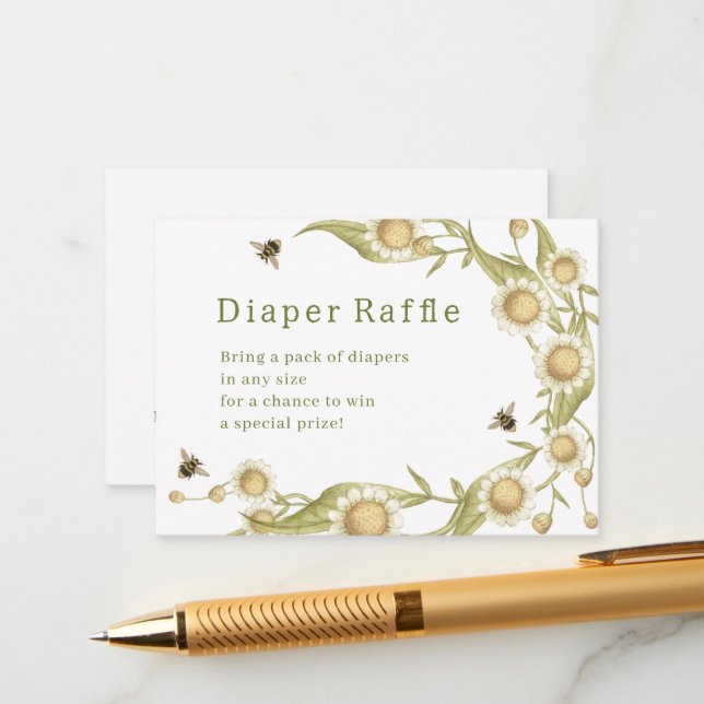 Baby to Bee Diaper Raffle Baby Dusche Begleitkarte (Vorderseite/Rückseite Beispiel)