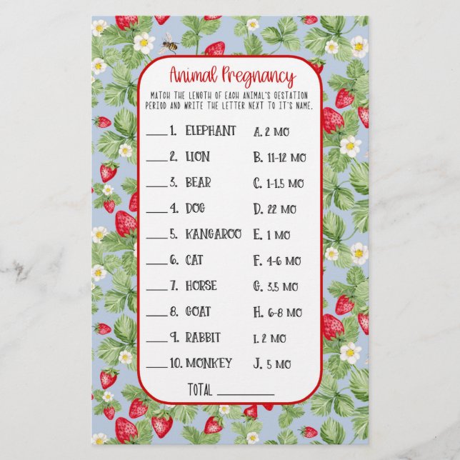 Baby to Bee Strawberry Animal Shower Game Girl Flyer (Vorne)