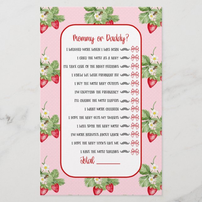 Baby to Bee Strawberry Watercolor Girl Duschgame Flyer (Vorne)