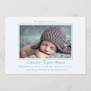 Baby Toile Blau - Foto-Geburts-Mitteilung Ankündigung