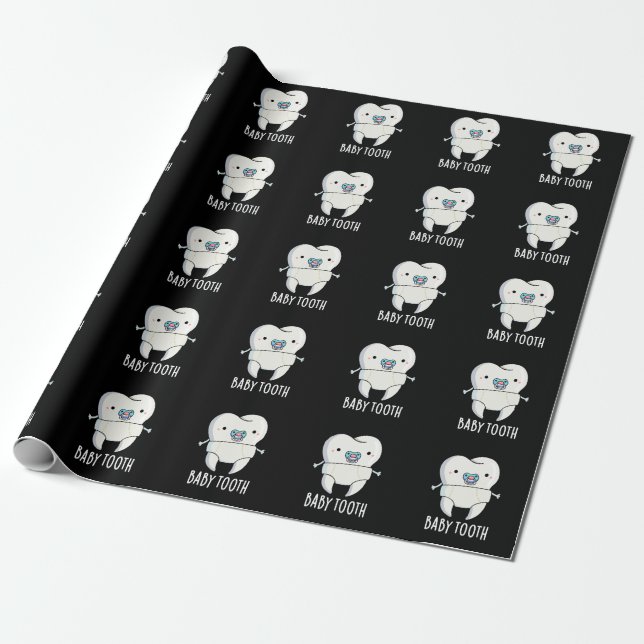 Baby Tooth Funny Teeth Pun Dark BG Geschenkpapier (Ungerollt)
