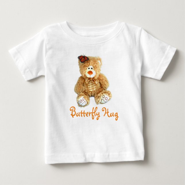 Baby Top mit Brown Teddy Bären und Butterfly HUG! (Vorderseite)