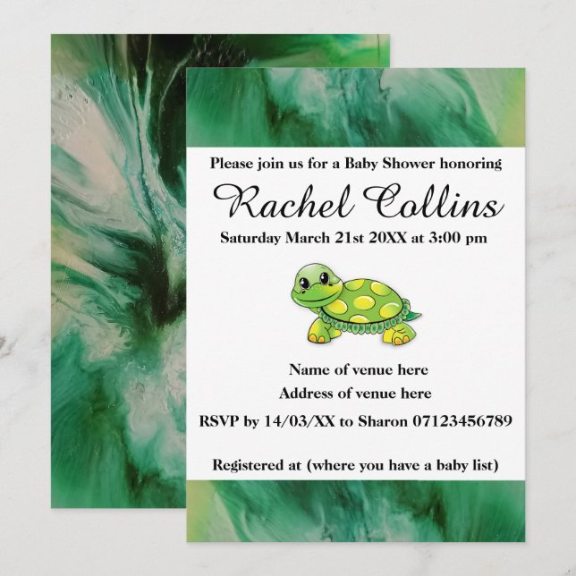 Baby Tortoise Baby Dusche Einladung (Vorne/Hinten)