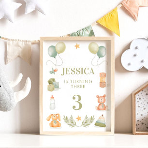 Baby Toys Watercolor Geburtstags-Kinderzimmer Poster