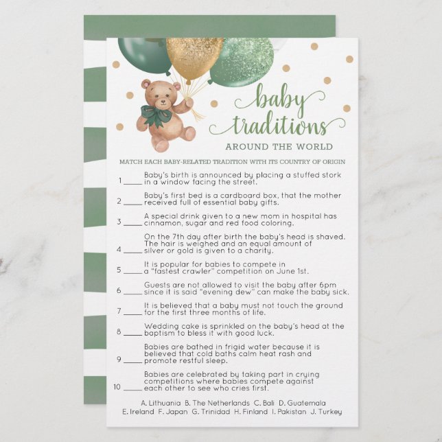 Baby Traditionen rund um den World Game Teddy Bär (Vorne/Hinten)