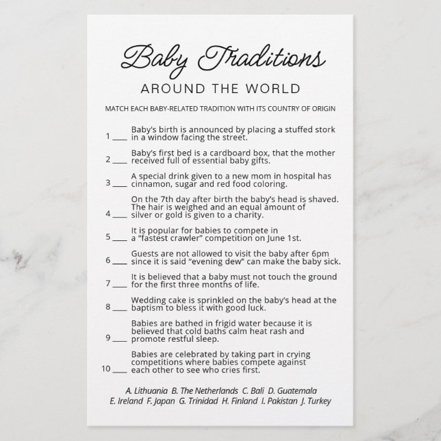 Baby Traditions Spiel Baby Shower Party (Vorderseite)