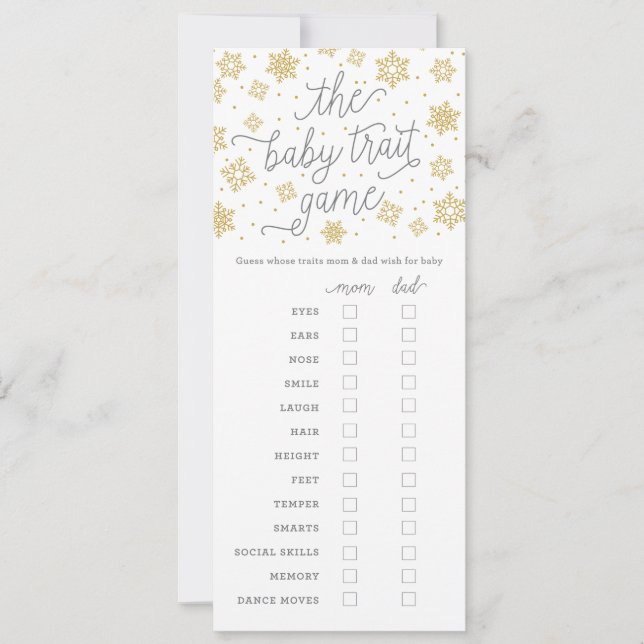 Baby Trait Gold Snowflake Babyduschkarte Einladung (Vorderseite)