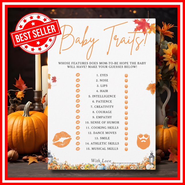 BABY TRAITS GAME Easy Baby Showhandschuh Einladung (BABY TRAITS GAME Easy Baby Shower Game A Little Pumpkin is on the Way Theme )