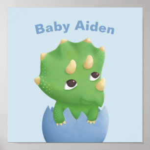 Baby-Triceratops-Dinosaurier-Ei-Nursery-Zimmer-Dek Poster