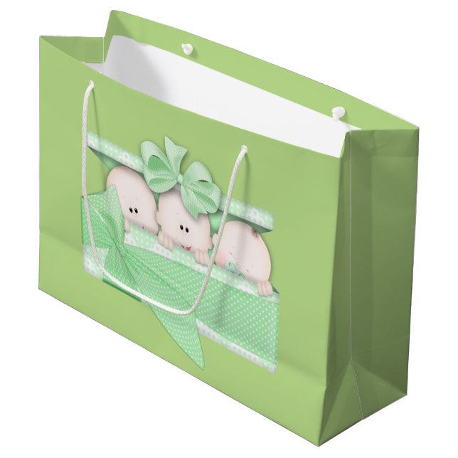 Baby Triplets Unisex große Geschenktasche Große Geschenktüte (Vorderseite Schrägansicht)