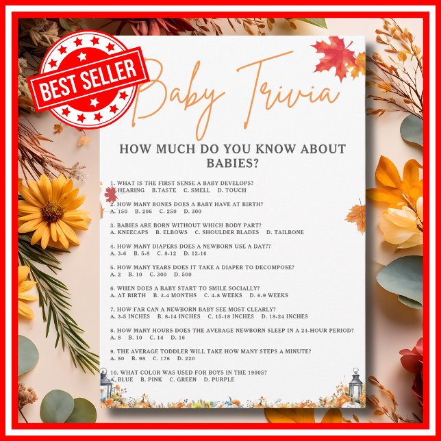 BABY TRIVIA & ANSWERS Kinderduschenspiel Niedliche Einladung (BABY TRIVIA & ANSWERS Easy Baby Shower Game A Little Pumpkin is on the Way Theme )
