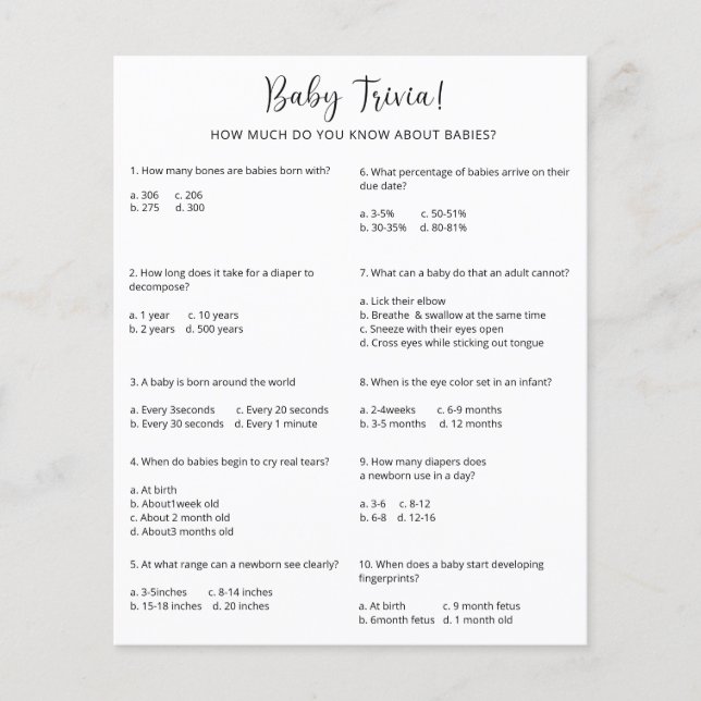 Baby Trivia | Baby Showspiel (Vorderseite)
