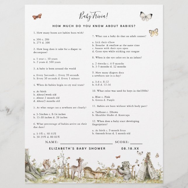Baby Trivia | Baby Showspiel (Vorderseite)