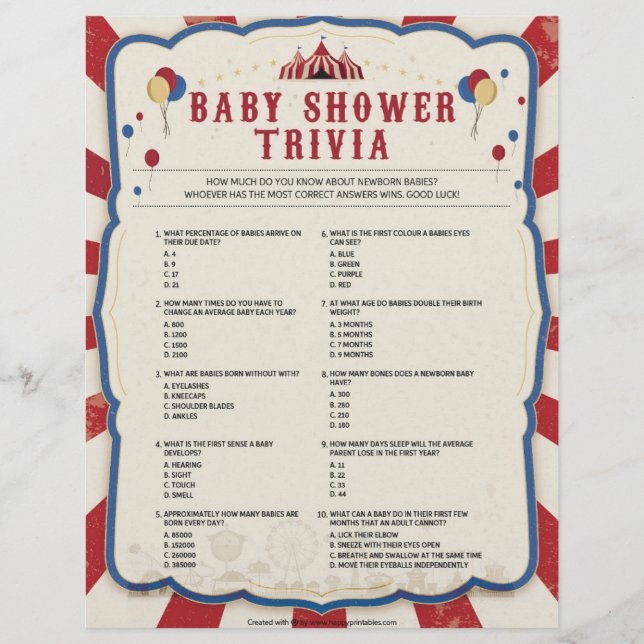 Baby Trivia [Circus Theme] Briefbogen (Vorderseite)