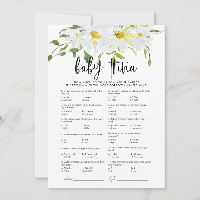 Baby Trivia Daisy Baby Showkarte Einladung (Vorderseite)