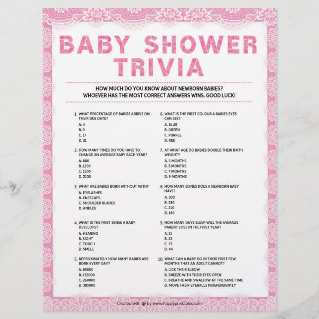 Baby Trivia [Luxury Lace [Pink] Briefbogen (Vorderseite)