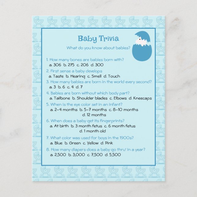 Baby Trivia Quiz Game Paper (Vorderseite)