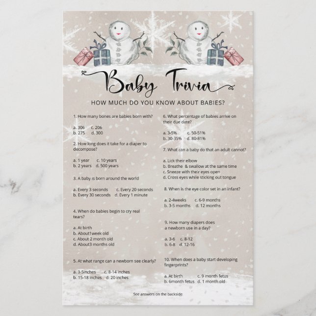 Baby Trivia Snowman Baby Shower (Vorderseite)